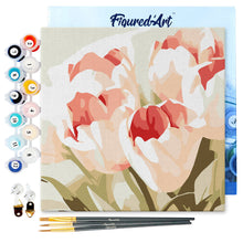 Cargar imagen en el visor de la galería, Mini Pintura por Números 20x20cm con bastidor Eclosión de tulipanes