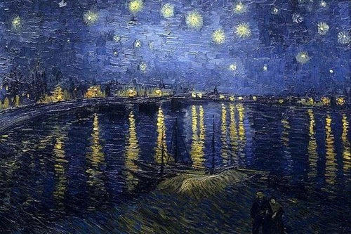 Punto de Cruz Diamante - Diamond Painting - Noche estrellada de Van Gogh sobre el Ródano 40x50cm con bastidor montado