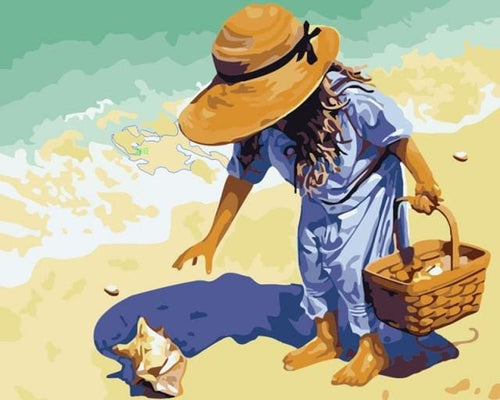 Pintar Por Números - Niños Recogiendo Conchas En La Playa - Figuredart - Paisajes Principiantes Romanticismo