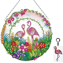 Cargar imagen en el visor de la galería, Colgante de Puerta Diamond Painting 5D Flamencos con LED y Colgante