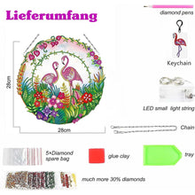 Cargar imagen en el visor de la galería, Colgante de Puerta Diamond Painting 5D Flamencos con LED y Colgante