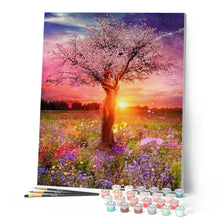 Cargar imagen en el visor de la galería, Pintar Por Números - La Puesta Del Sol Y Árbol De La Belleza - Figuredart - Flores Paisajes Árboles