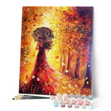 Cargar imagen en el visor de la galería, Pintar Por Números - Niña Paraguas En Otoño - Figuredart - Romanticismo