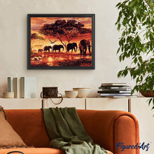 Cargar imagen en el visor de la galería, Pintar Por Números - Elefantes Colores Del Atardecer - Figuredart - Animales Elefantes