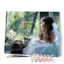 Cargar imagen en el visor de la galería, Pintar Por Números - Niña En La Ventana - Figuredart - Animales Romanticismo