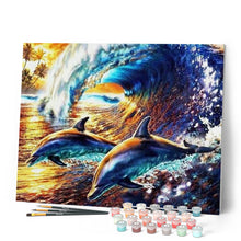 Cargar imagen en el visor de la galería, Pintar Por Números - Delfines En Las Olas - Figuredart - Animales Dolfines
