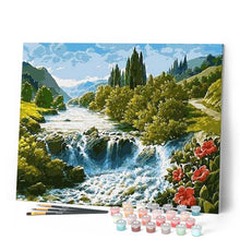 Cargar imagen en el visor de la galería, Pintar Por Números - Flores Rojas En La Cascada - Figuredart - Paisajes