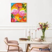 Cargar imagen en el visor de la galería, Dúo de flamencos rosas y flores