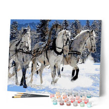 Cargar imagen en el visor de la galería, Pintar Por Números - Caballos En La Nieve - Figuredart - Animales Caballos