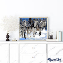 Cargar imagen en el visor de la galería, Pintar Por Números - Caballos En La Nieve - Figuredart - Animales Caballos