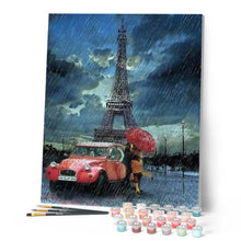 Cargar imagen en el visor de la galería, Pintar Por Números - Pareja Lluvia Torre Eifel - Figuredart - Ciudades