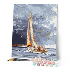 Cargar imagen en el visor de la galería, Velero y nubes en el mar