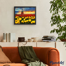 Cargar imagen en el visor de la galería, Molino de viento y tulipanes rojos y amarillos