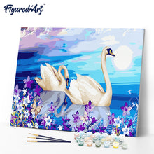 Cargar imagen en el visor de la galería, Cisnes blancos y luna llena