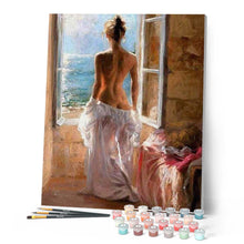 Cargar imagen en el visor de la galería, Pintar Por Números - Muchacha En La Ventana - Figuredart - Desnudos Novedades