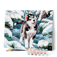 Cargar imagen en el visor de la galería, Pintar por números | Husky en la nieve | Novedades Animales Perros Invierno Intermedio | FiguredArt