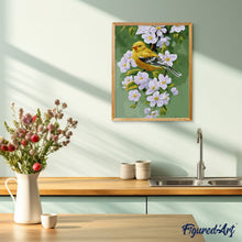 Cargar imagen en el visor de la galería, Pintar por números | Pájaro en una rama floreciendo | Novedades Animales Pájaros Flores Fácil | FiguredArt