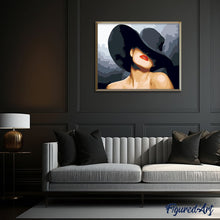 Cargar imagen en el visor de la galería, Pintar por números | Mujer con sombrero negro | Novedades Romanticismo Retrato Fácil | FiguredArt