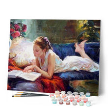 Cargar imagen en el visor de la galería, Pintar por números | Mujer leyendo | Novedades Romanticismo Fácil | FiguredArt