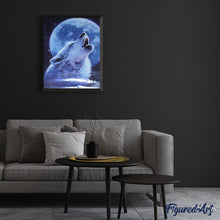 Cargar imagen en el visor de la galería, Pintar por números | Lobo aullando a la luna | Novedades Animales Lobos Intermedio | FiguredArt