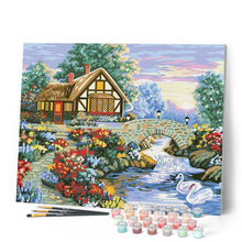 Cargar imagen en el visor de la galería, Pintar por números | Casa con flores en la nieve | Novedades Paisajes Avanzado | FiguredArt