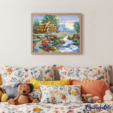Cargar imagen en el visor de la galería, Pintar por números | Casa con flores en la nieve | Novedades Paisajes Avanzado | FiguredArt