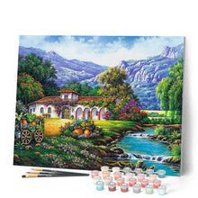 Cargar imagen en el visor de la galería, Pintar por números | Casa tranquila cerca del río | Novedades Paisajes Montañas Avanzado | FiguredArt