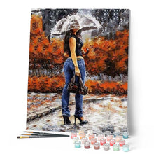 Cargar imagen en el visor de la galería, Pintar Por Números - Chica Bajo La Lluvia En El Parque - Figuredart - Romanticismo