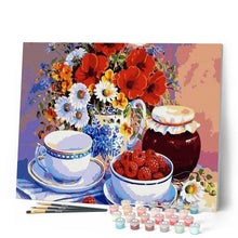 Cargar imagen en el visor de la galería, Pintar Por Números - Flores Y Fresas Silvestres Y Un Tazón - Figuredart - Flores