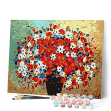 Cargar imagen en el visor de la galería, Pintar Por Números - Jarrón De Flores Rojas Azules Y Blancas - Figuredart - Flores