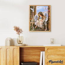 Cargar imagen en el visor de la galería, Pintar Por Números - Ángel Asentado Y Paloma Blanca - Figuredart - Animales Pájaros Religión Romanticismo