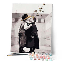 Cargar imagen en el visor de la galería, Pintar Por Números - Los Niños Se Besan - Figuredart - Romanticismo