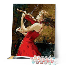 Cargar imagen en el visor de la galería, Pintar Por Números - El Violín De La Chica De Rojo - Figuredart - Música Romanticismo
