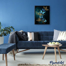 Cargar imagen en el visor de la galería, Pintar por números | Mariposas azules y doradas | Novedades Animales Mariposas Intermedio | FiguredArt