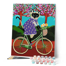 Cargar imagen en el visor de la galería, Pintar por números | Gato negro en bicicleta | Novedades pintura abstracta Animales Gatos Fácil | FiguredArt