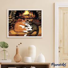 Cargar imagen en el visor de la galería, Pintar Por Números - Gatos En La Chimenea - Figuredart - Animales Gatos