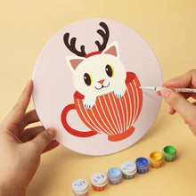 Cargar imagen en el visor de la galería, Mini Serie Pintar por Números - discos de Ø20cm (6 piezas) - Gatos en tazas navideñas