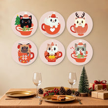 Cargar imagen en el visor de la galería, Mini Serie Pintar por Números - discos de Ø20cm (6 piezas) - Gatos en tazas navideñas