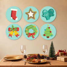 Cargar imagen en el visor de la galería, Mini Serie Pintar por Números - discos de Ø20cm (6 piezas) - Iconos navideños en menta