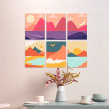 Cargar imagen en el visor de la galería, Mini Serie Pintar por Números 15x20cm (6 piezas) - Cumbres al atardecer