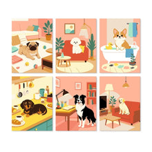 Cargar imagen en el visor de la galería, Mini Serie Pintar por Números 15x20cm (6 piezas) - Perros en casa Figured'Art