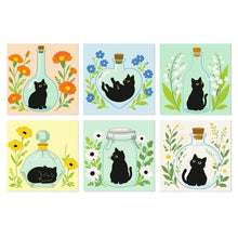 Cargar imagen en el visor de la galería, Mini Serie Pintar por Números 20x20cm (6 piezas) - Gatos negros botánicos Figured'Art