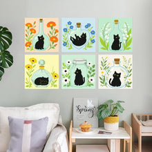 Cargar imagen en el visor de la galería, Mini Serie Pintar por Números 20x20cm (6 piezas) - Gatos negros botánicos