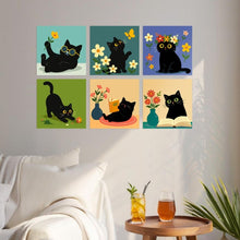 Cargar imagen en el visor de la galería, Mini Serie Pintar por Números 20x20cm (6 piezas) - Gatos y flores