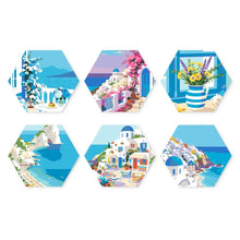 Cargar imagen en el visor de la galería, Mini Serie Pintar por Números - Hexágonos (6 piezas) - Escapada azul y blanca Figured'Art