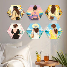 Cargar imagen en el visor de la galería, Mini Serie Pintar por Números - Hexágonos (6 piezas) - Mujer junto al mar