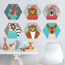 Cargar imagen en el visor de la galería, Mini Serie Pintar por Números - Hexágonos (6 piezas) - Retratos de animalitos