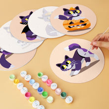Cargar imagen en el visor de la galería, Mini Serie Pintar por Números - discos de Ø20cm (6 piezas) - Gato y magia de medianoche