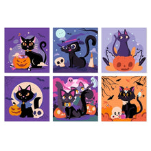 Cargar imagen en el visor de la galería, Mini Serie Pintar por Números 20x20cm (6 piezas) - Gatos juguetones de Halloween Figured'Art