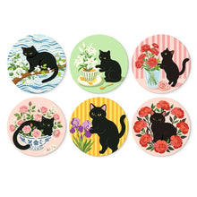 Cargar imagen en el visor de la galería, Mini Serie Pintar por Números - discos de Ø20cm (6 piezas) - Gato negro y flores Figured'Art